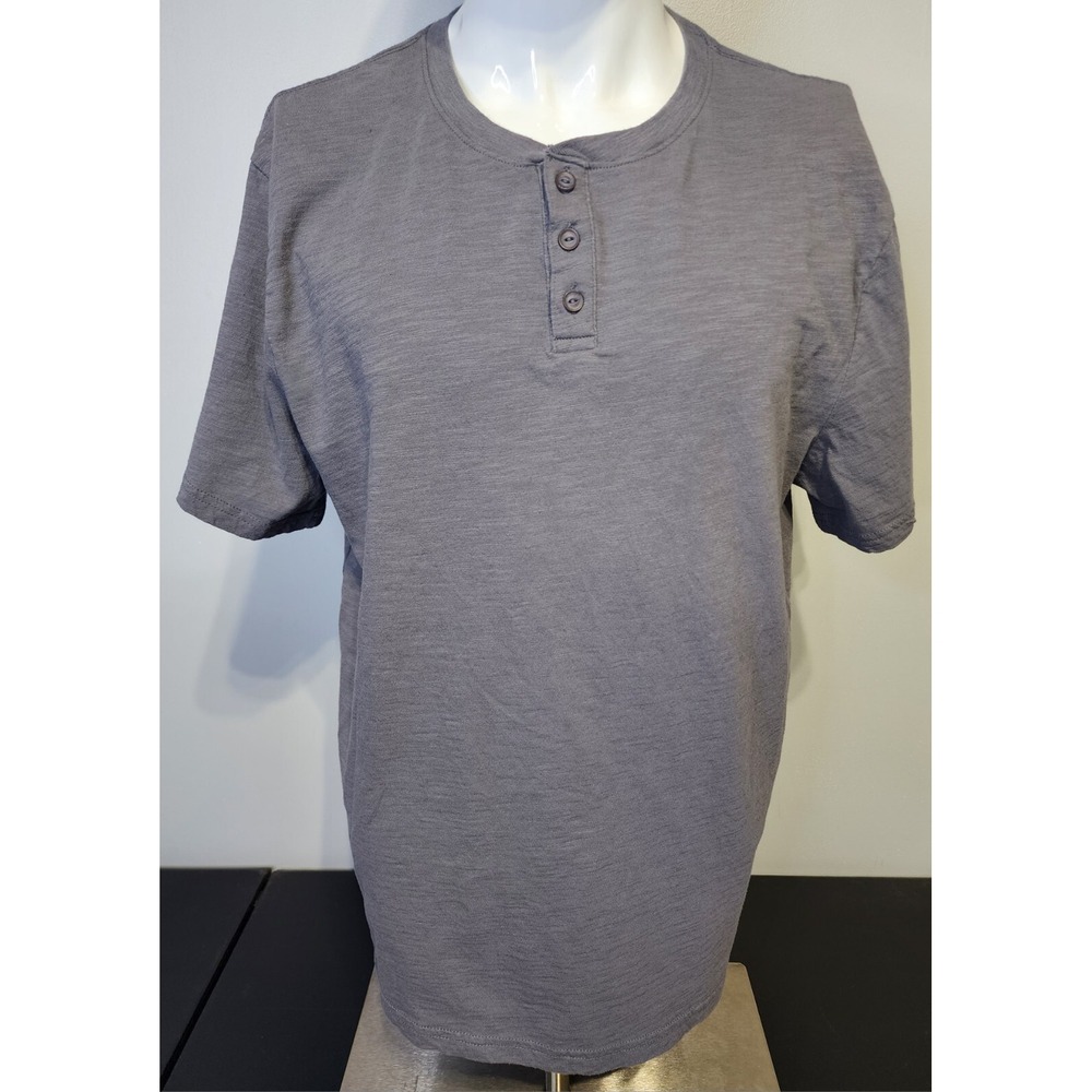 Lucky Brand Los Angeles California Mens L Large Solid Gray 3 Button T-Shirt
